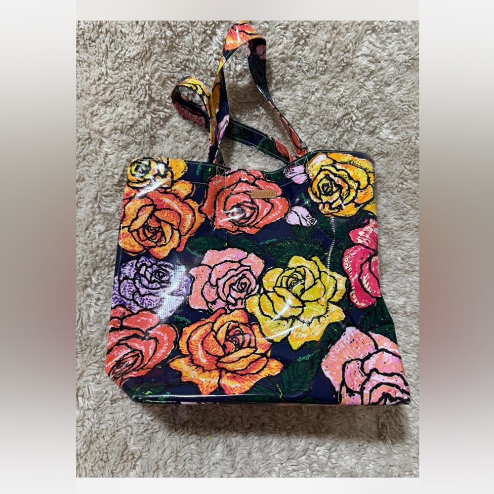 Floral Canvas Tote Bag in Multicolor Rose Print